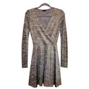 Guess retro metallic black and gold jersey long sleeved surplice dress size XS